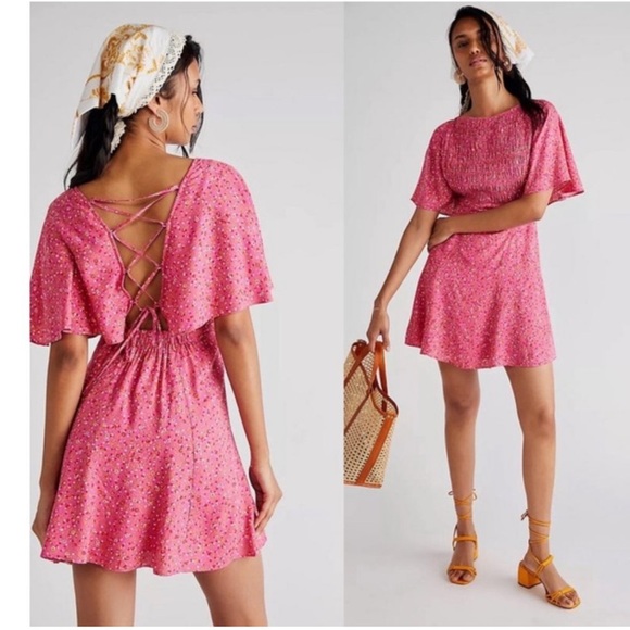 Free People Florence Floral Mini Dress Femme Pink Combo - Picture 1 of 7